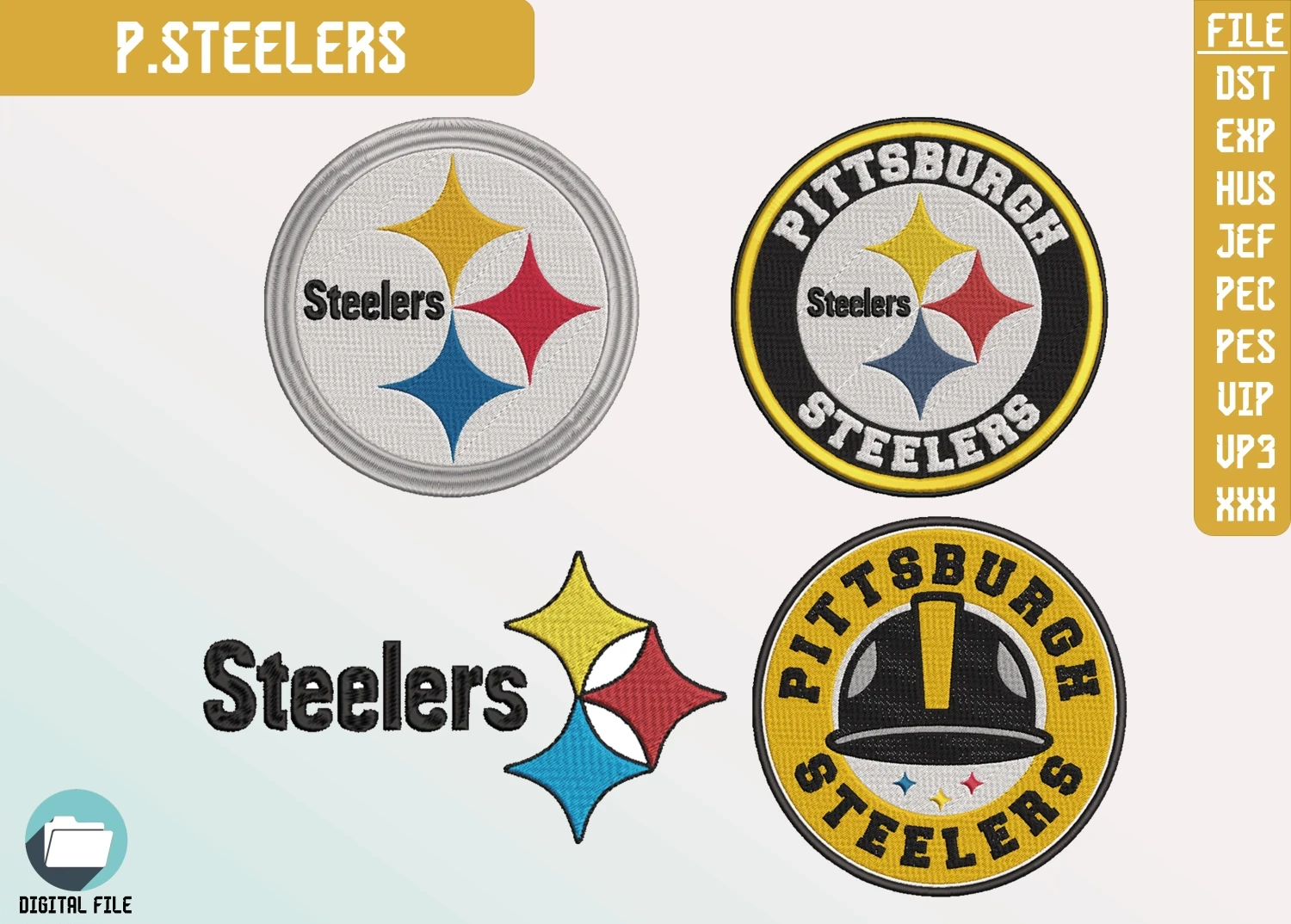 Pittsburgh Steelers, 4 Farklı Nakış Paketi NFL, Dijital Dosya görsel 2